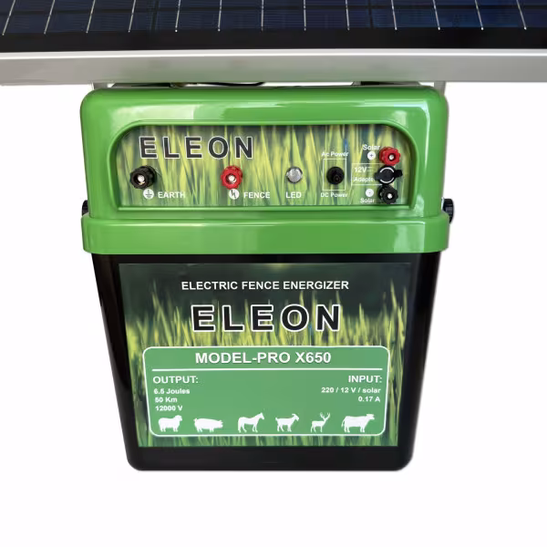 Електропастух ELEON PRO X650 із сонячною батареєю 6,5 Дж 12/220/solar FTH-335
