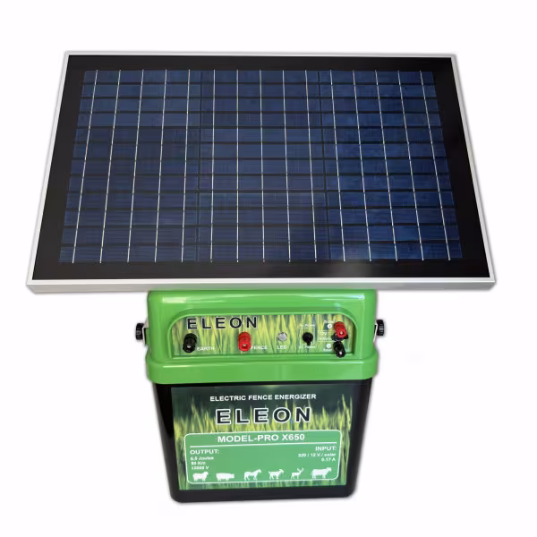 Електропастух ELEON PRO X650 із сонячною батареєю 6,5 Дж 12/220/solar FTH-335