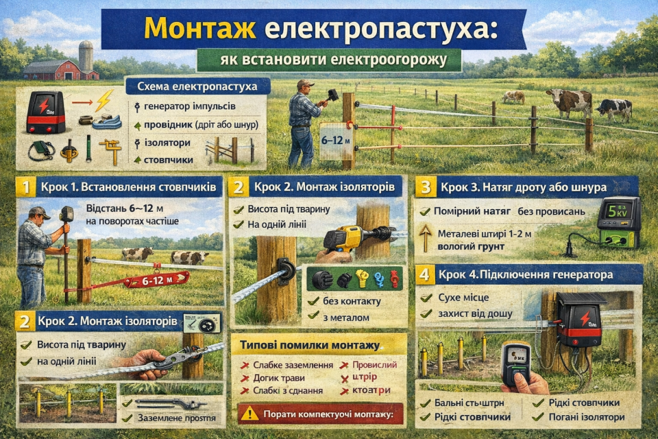 Монтаж електропастуха