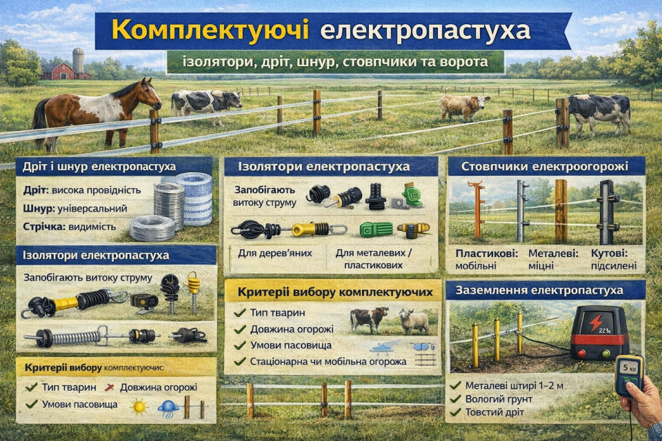 Комплектуючі електропастуха Комплектуючі електропастуха