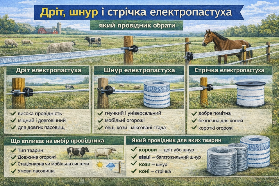Проволока, шнур и лента электропастуха