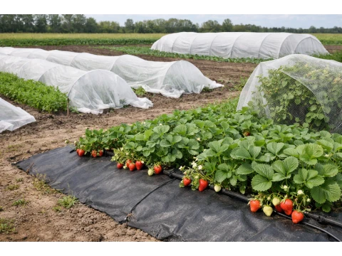 Agrofiber in farming: early vegetables, strawberries, birds